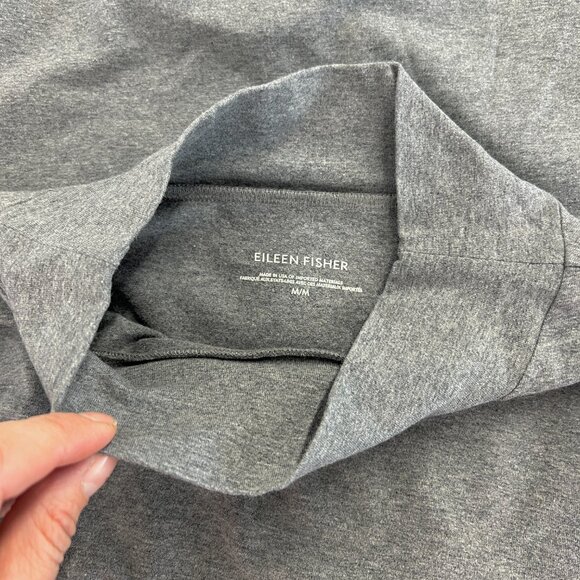 Sz M-‎ Eileen Fisher Funnel Mock Neck Heather Grey Long Sleeve Tunic Top - Picture 10 of 12